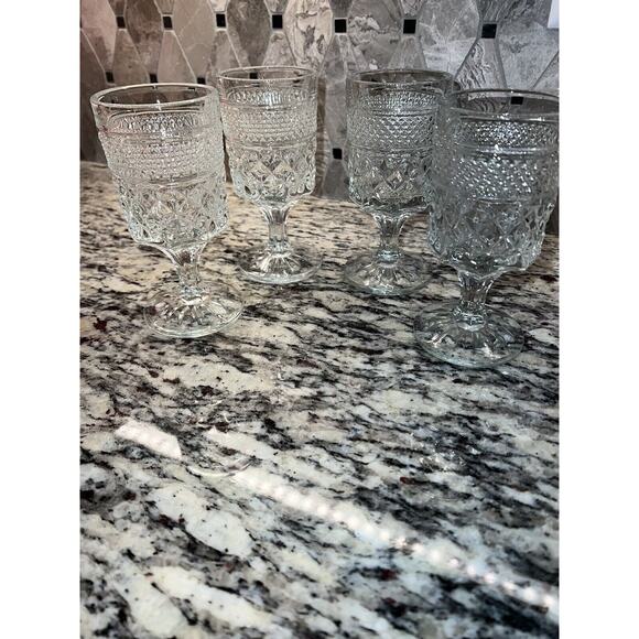 Anchor Hocking Wexford Wine Juice Goblets 5 3/8" Clear Glass Set of 4 Vintage - Picture 1 of 5